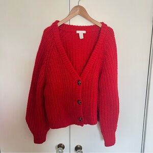 H&M Red Chunky Knit Button Front Cardigan